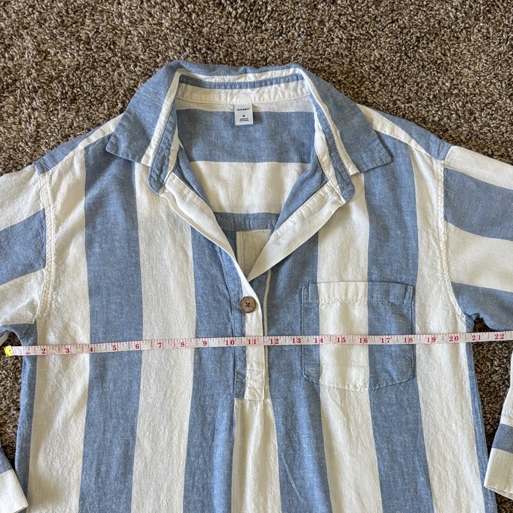 Women’s Blue White Coastal Stripe Casual Button-Down Linen Blend Size M - Picture 5 of 9